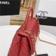 FLAP BAG WITH TOP HANDLE Grained Calfskin Gold Metal Red High