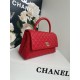 FLAP BAG WITH TOP HANDLE Grained Calfskin Gold Metal Red High