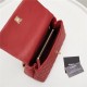 FLAP BAG WITH TOP HANDLE Grained Calfskin Gold Metal Red High