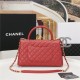 FLAP BAG WITH TOP HANDLE Grained Calfskin Gold Metal Red High