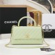 FLAP BAG WITH TOP HANDLE Grained Calfskin Green Gold Metal High