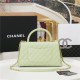 FLAP BAG WITH TOP HANDLE Grained Calfskin Green Gold Metal High