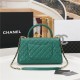 FLAP BAG WITH TOP HANDLE Grained Calfskin Gold Metal Green High