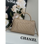 FLAP BAG WITH TOP HANDLE Grained Calfskin Beige Gold Metal High