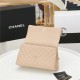 FLAP BAG WITH TOP HANDLE Grained Calfskin Gold Metal Beige High