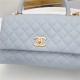 FLAP BAG WITH TOP HANDLE Grained Calfskin Gold Metal Light Blue High