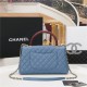 FLAP BAG WITH TOP HANDLE Grained Calfskin Gold Metal Blue High