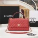 FLAP BAG WITH TOP HANDLE Grained Calfskin Gold Metal Red High