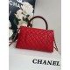 FLAP BAG WITH TOP HANDLE Grained Calfskin Gold Metal Red High