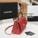 FLAP BAG WITH TOP HANDLE Grained Calfskin Gold Metal Red High