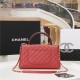 FLAP BAG WITH TOP HANDLE Grained Calfskin Gold Metal Red High