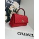 FLAP BAG WITH TOP HANDLE Grained Calfskin Gold Metal Red High