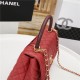 FLAP BAG WITH TOP HANDLE Grained Calfskin Gold Metal Red High