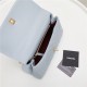 FLAP BAG WITH TOP HANDLE Grained Calfskin Gold Metal Light Blue High