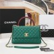 FLAP BAG WITH TOP HANDLE Grained Calfskin Gold Metal Green High