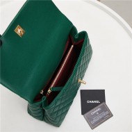 FLAP BAG WITH TOP HANDLE Grained Calfskin Gold Metal Green High