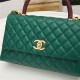 FLAP BAG WITH TOP HANDLE Grained Calfskin Gold Metal Green High