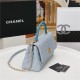 FLAP BAG WITH TOP HANDLE Grained Calfskin Gold Metal Light Blue High