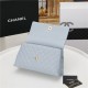 FLAP BAG WITH TOP HANDLE Grained Calfskin Gold Metal Light Blue High