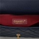 FLAP BAG WITH TOP HANDLE Grained Calfskin Gold Metal Navy High