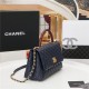 FLAP BAG WITH TOP HANDLE Grained Calfskin Gold Metal Navy High