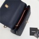 FLAP BAG WITH TOP HANDLE Grained Calfskin Gold Metal Navy High