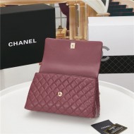 FLAP BAG WITH TOP HANDLE Grained Calfskin Gold Metal Burgundy High