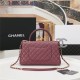 FLAP BAG WITH TOP HANDLE Grained Calfskin Gold Metal Burgundy High