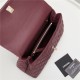 FLAP BAG WITH TOP HANDLE Grained Calfskin Gold Metal Burgundy High