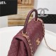 FLAP BAG WITH TOP HANDLE Grained Calfskin Gold Metal Burgundy High