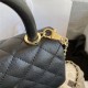 Mini FLAP BAG WITH TOP HANDLE Grained Calfskin Gold Metal Black A