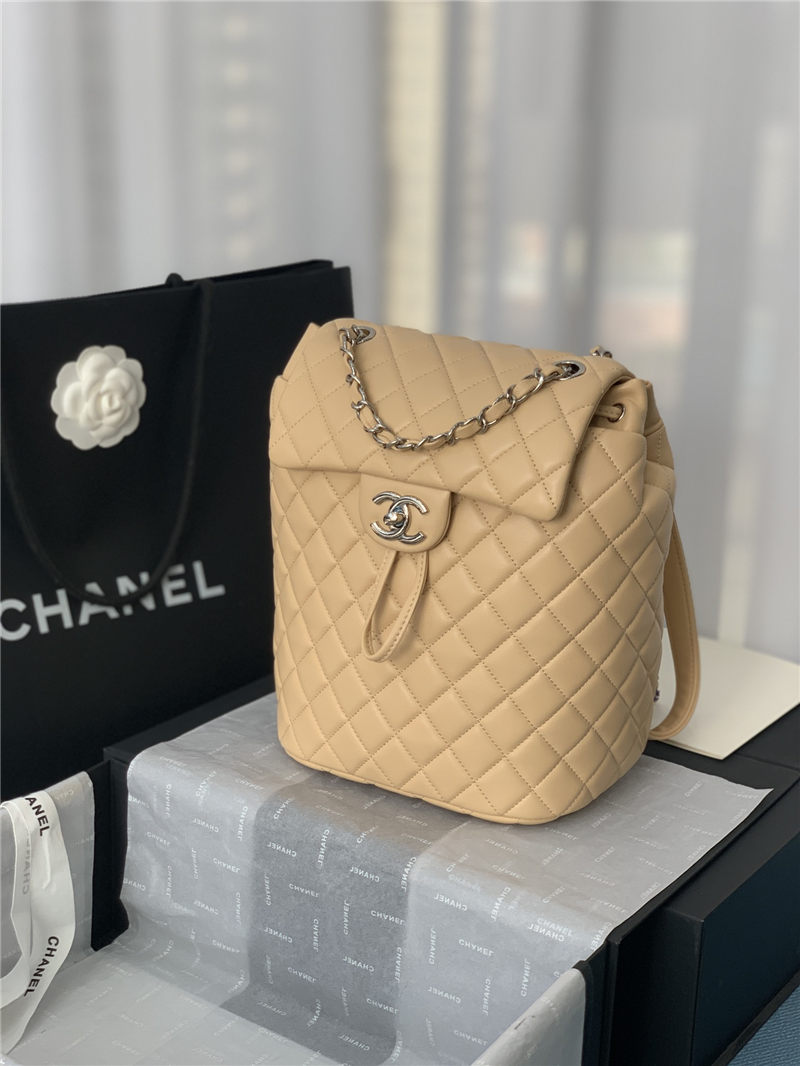 Chanel Small Backpack Lambskin 91120 Silver-Metal Nude High