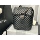 Chanel Small Backpack Chevrons Pattern Lambskin 91120 Silver-Metal Black High