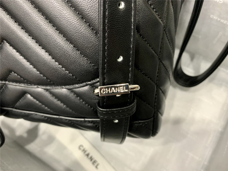 Chanel Small Backpack Chevrons Pattern Lambskin 91120 Silver-Metal Black High