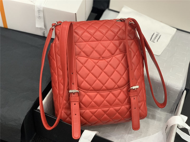 Chanel Medium Backpack Lambskin 91121 Silver-Metal Red High