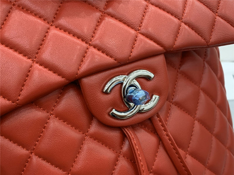 Chanel Medium Backpack Lambskin 91121 Silver-Metal Red High