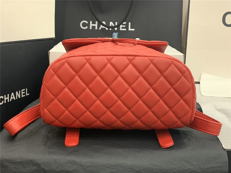 Chanel Medium Backpack Lambskin 91121 Silver-Metal Red High