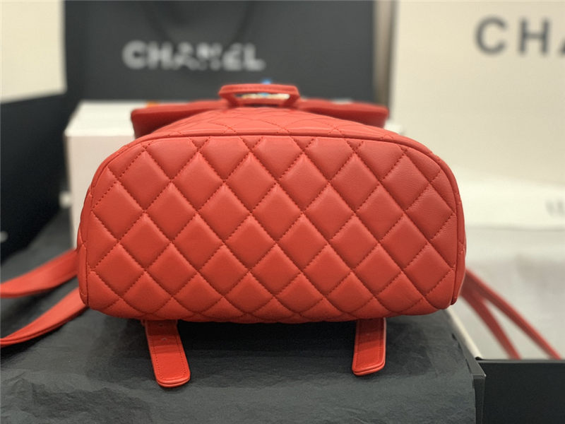 Chanel Medium Backpack Lambskin 91121 Gold-Metal Red High