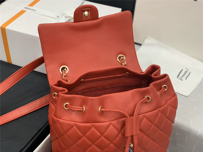 Chanel Medium Backpack Lambskin 91121 Gold-Metal Red High