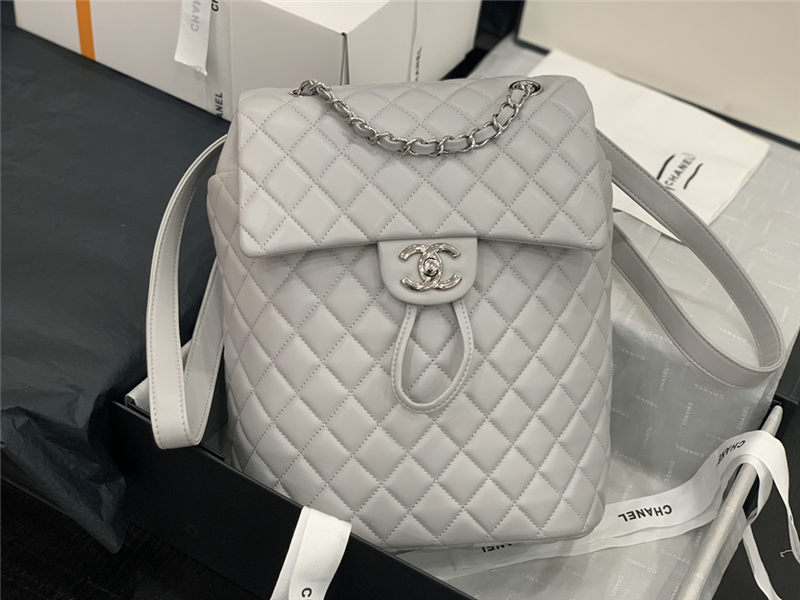 Chanel Medium Backpack Lambskin 91121 Silver-Metal Grey High