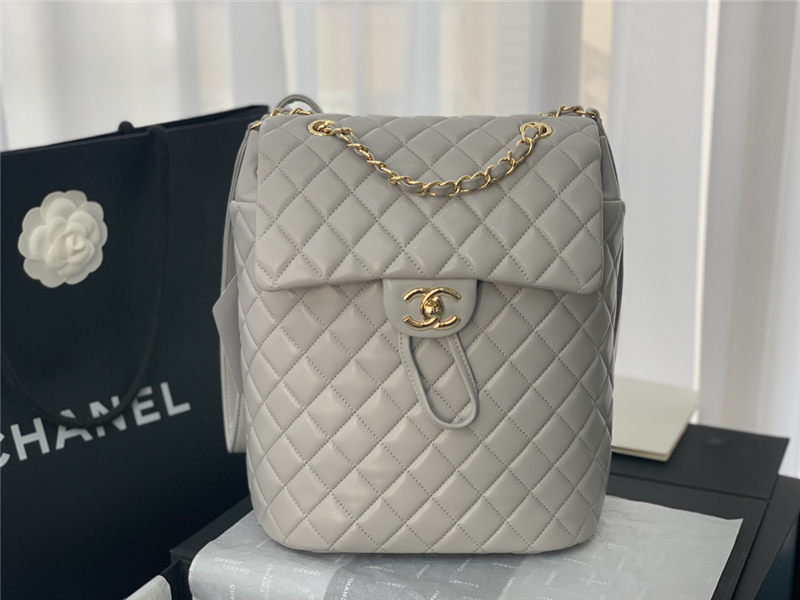 Chanel Medium Backpack Lambskin 91121 Gold-Metal Grey High