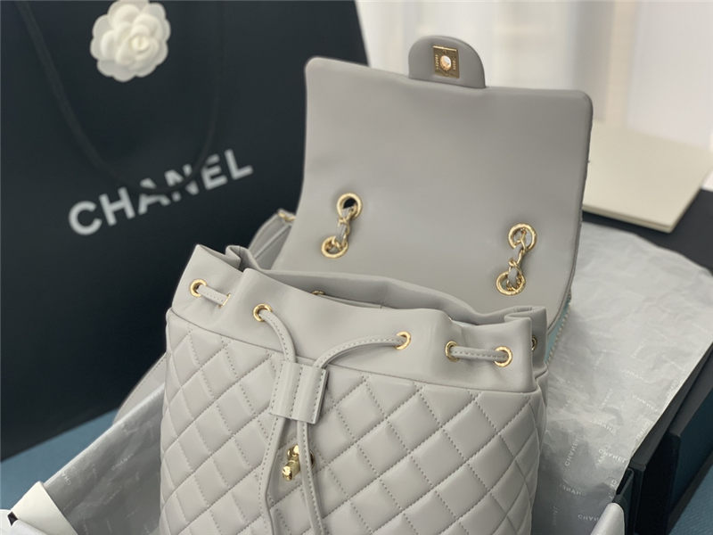 Chanel Medium Backpack Lambskin 91121 Gold-Metal Grey High