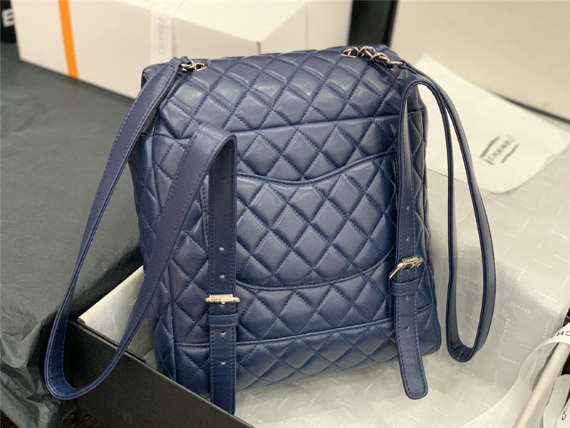 Chanel Medium Backpack Lambskin 91121 Silver-Metal Navy High