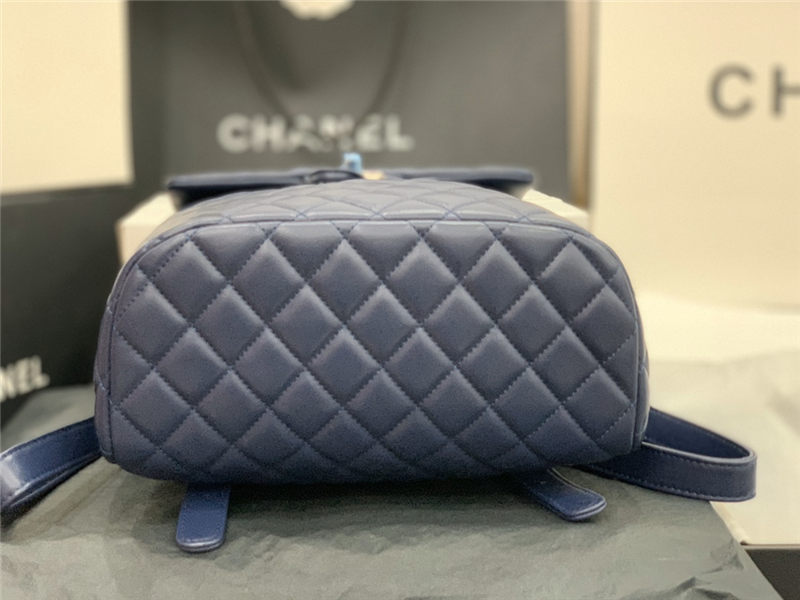 Chanel Medium Backpack Lambskin 91121 Silver-Metal Navy High