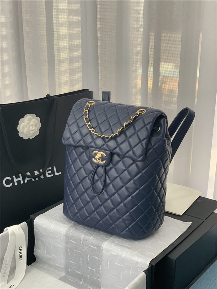 Chanel Medium Backpack Lambskin 91121 Gold-Metal Navy High