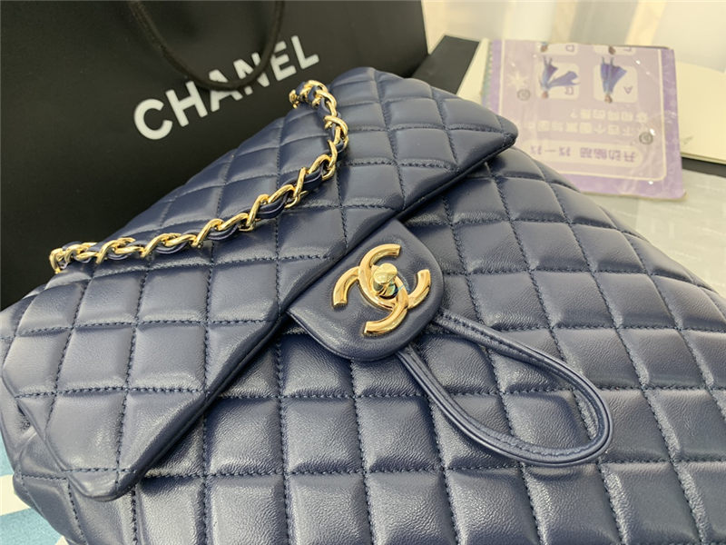 Chanel Medium Backpack Lambskin 91121 Gold-Metal Navy High