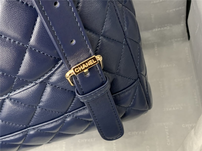 Chanel Medium Backpack Lambskin 91121 Gold-Metal Navy High