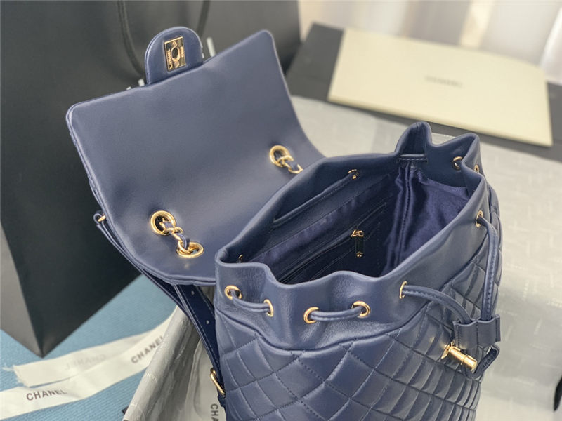 Chanel Medium Backpack Lambskin 91121 Gold-Metal Navy High