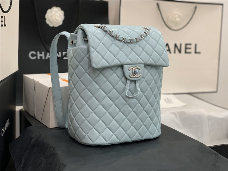 Chanel Medium Backpack Lambskin 91121 Silver-Metal Blue High