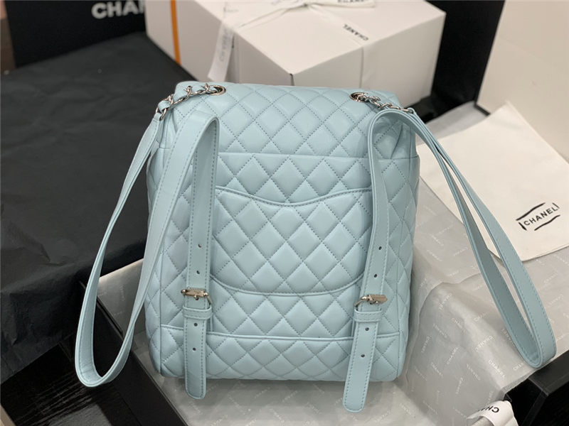 Chanel Medium Backpack Lambskin 91121 Silver-Metal Blue High